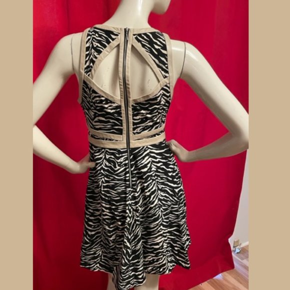 Rebecca Taylor Leather Cage Dress Silk Animal Print Size 4 - Picture 5 of 10
